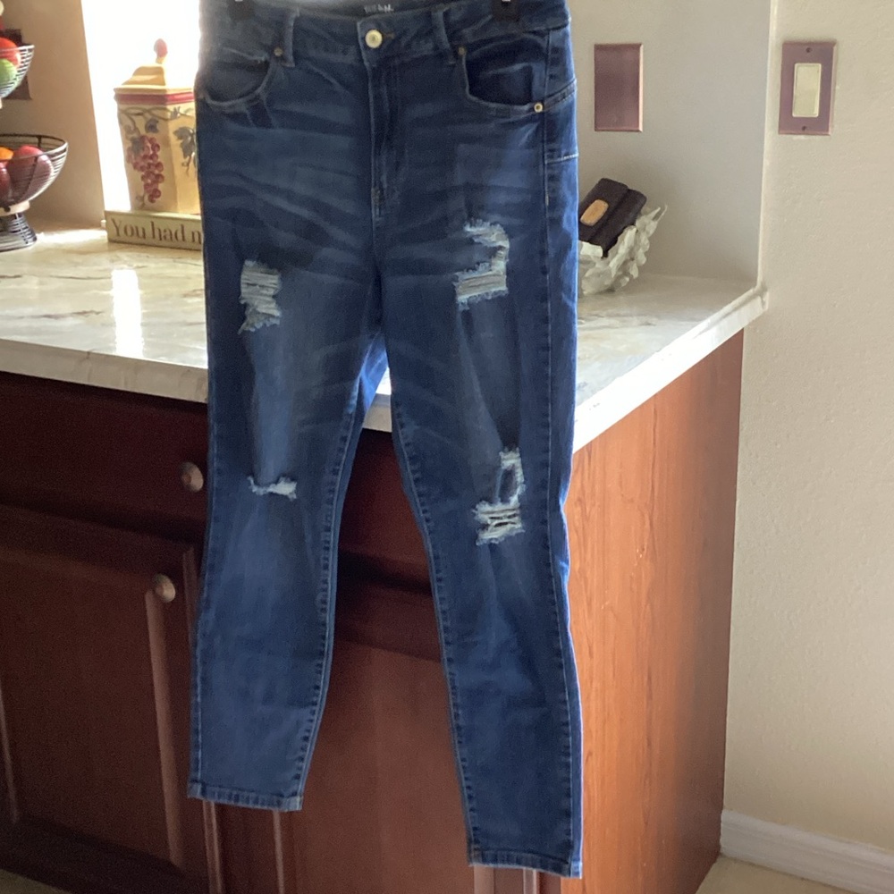 Juniors Skinny Distressed Jeans - Dark Blue 25” inseam 11” rise